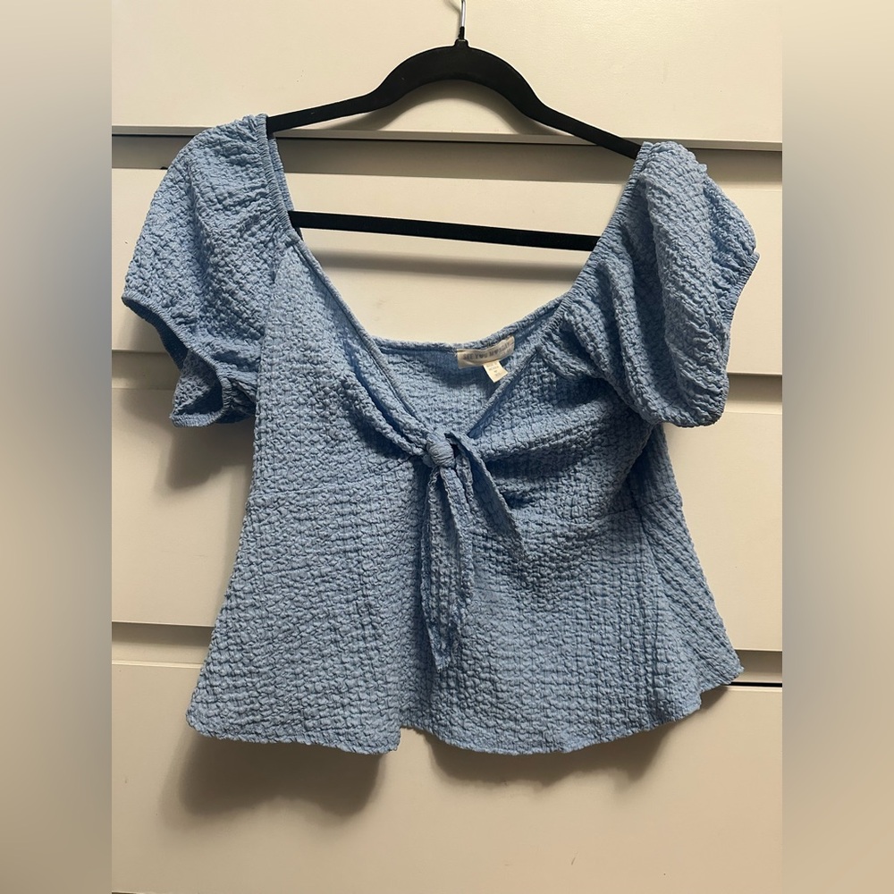 See You Monday Blue Textured Blouse